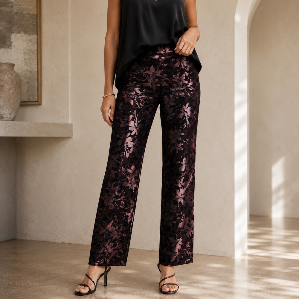 Soft Surroundings Twilight Pants Floral Dark Purple Metallic Date Night 12